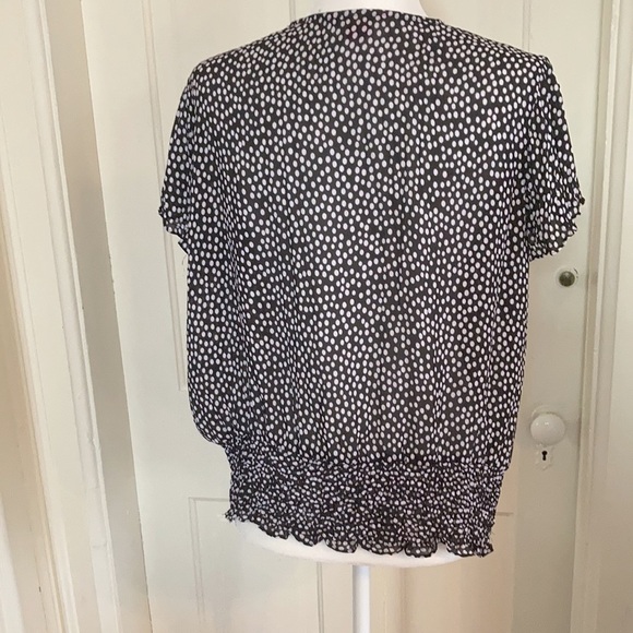 Career blouse, darling polka dot top with elastic waist, cute bow tie at neck, M - Picture 7 of 9